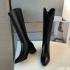 Women's High-heeled Boots Autumn and Winter Temperament Versatile Thick Heel Solid Color Large Size Medium Boots