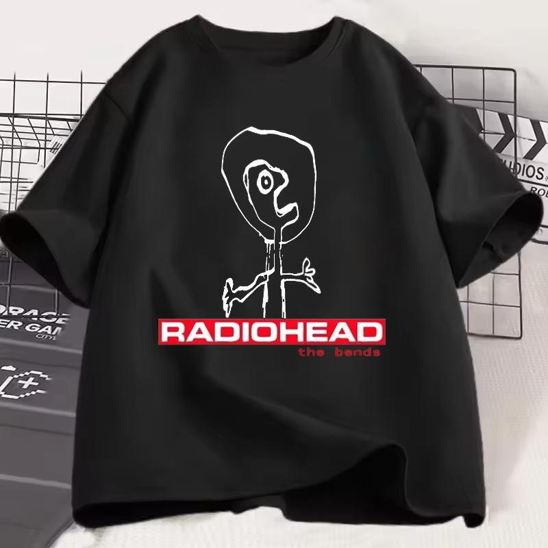 

Summer Radiohead The Bends Tshirt Loose Casual Hip-hop Men Woman T-shirt Top Street Clothing Harajuku Cartoon Letter Couple T... S разноцветный
