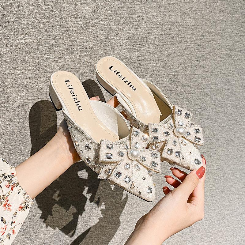 2024 Summer New Shoes for Women New Slipper Girl Superb Crystal Pearl Outdoor Casual Sandals Girl Heels Mules Shoes