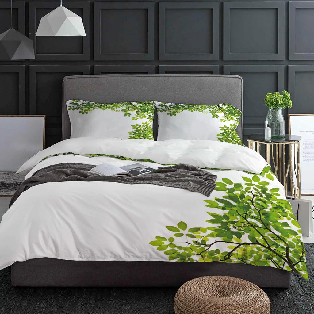 Green Branches Plant Leaves Tree Bedding Set 3pcs Duvet Cover Pillowcase Kids Adult Quilt Cover Double Bed Set Home Textile