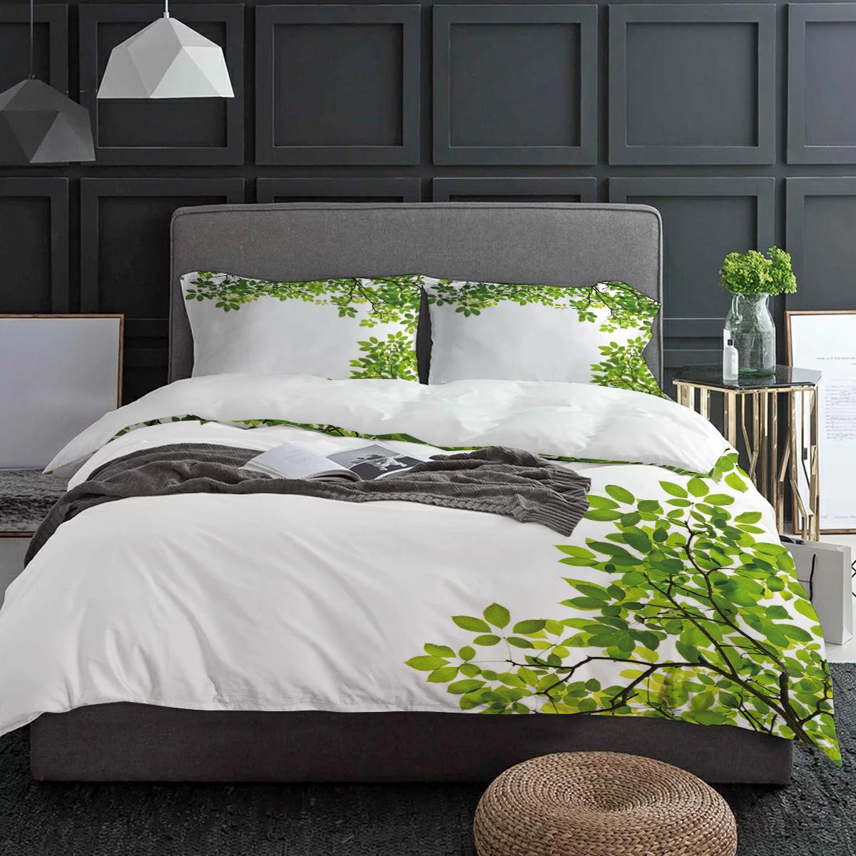 

Green Branches Plant Leaves Tree Bedding Set 3pcs Duvet Cover Pillowcase Kids Adult Quilt Cover Double Bed Set Home Textile (135x200cm)
