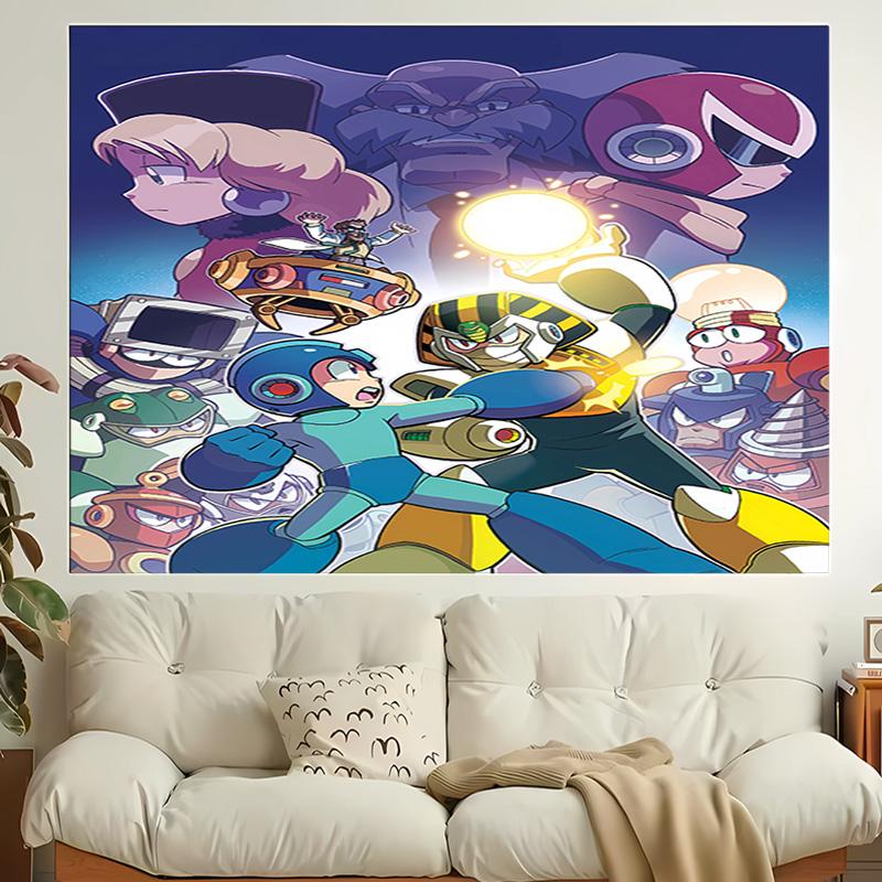 1pc Cartoon Rockman Game Megaman1 Tapestry, Living Room, Bedroom, Office, Party Decor, Ideal Festive Gift