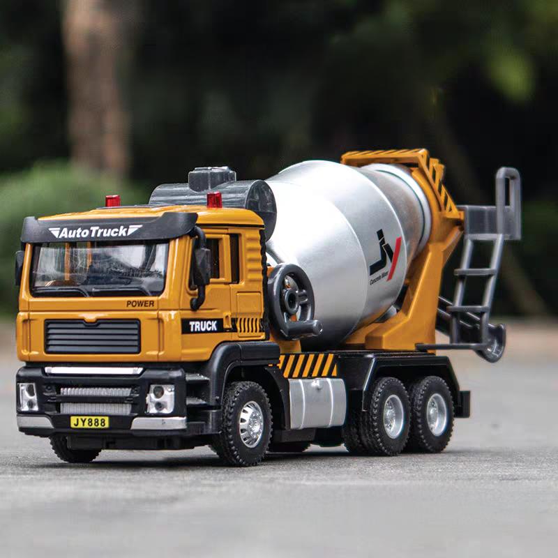 Engineering Vehicle Cement Mixer & Transport Truck Simulation Diecast & Toy Vehicles Sounds & Light Pull Back Car 1:50 Alloy Model