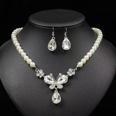 Elegant Bridal Pearl & Gemstone Necklace and Earring Set