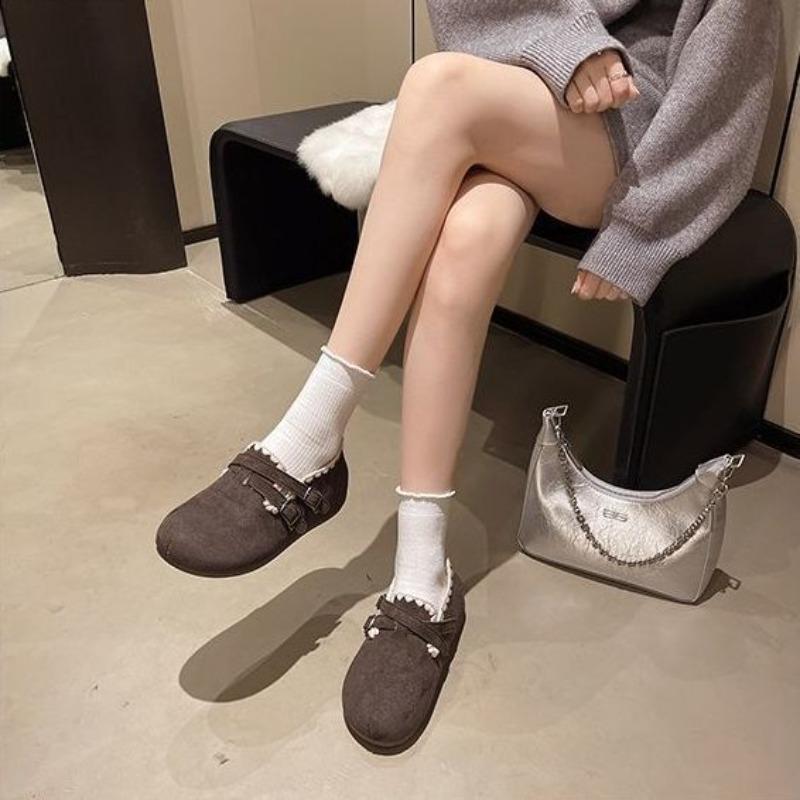 New Style of Warm Single-shoe Women's Thick-soled Height-increasing Full-cover Shoes with Fleece