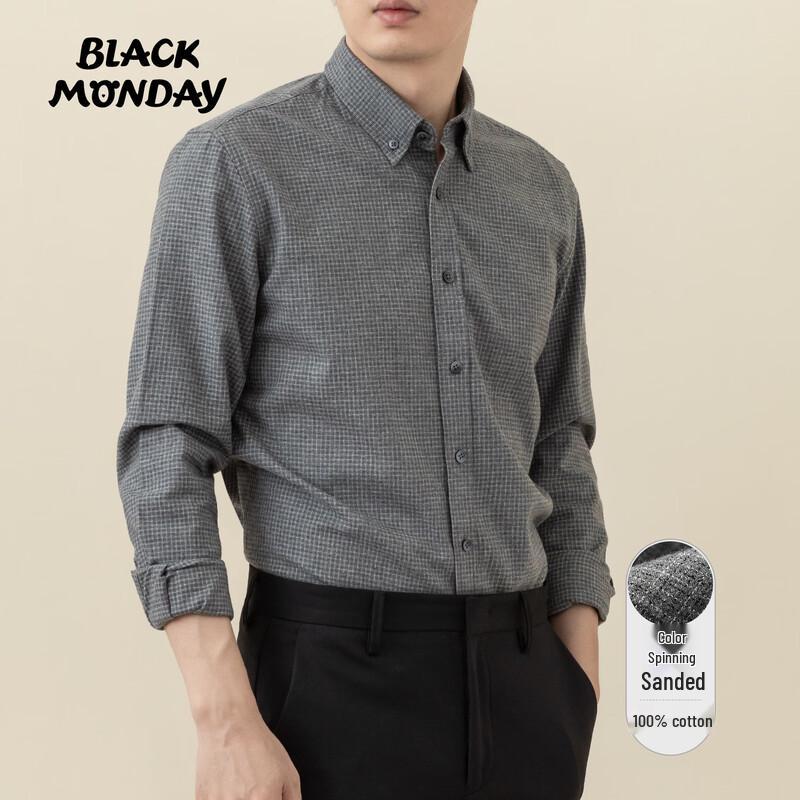 BLACKMONDAY Men s Brushed Cotton Plaid Long-Sleeve Business Casual Shirt L