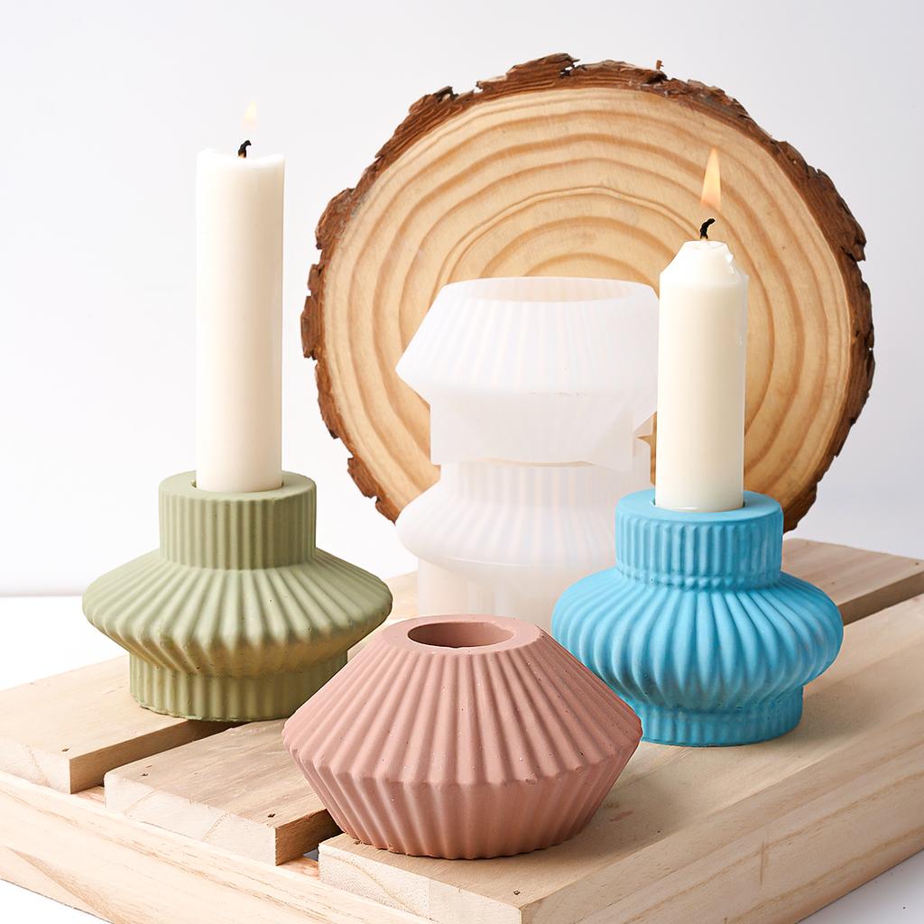 Geometry Stripe Candlestick Silicone Mold DIY Round Lantern Candle Holder Ornaments Molds Plaster Resin Crafts Making Home Decor