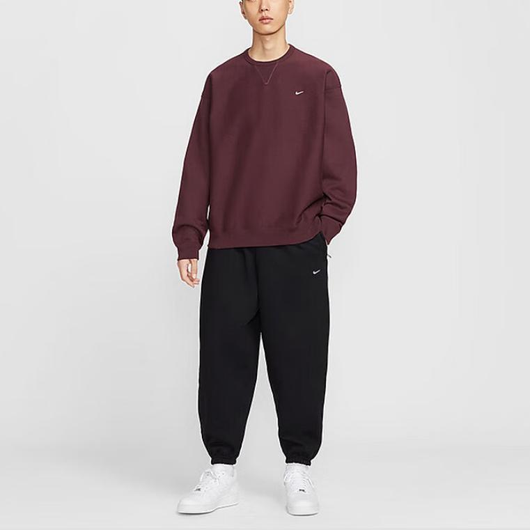 Nike Solo Swoosh Men's Fleece Crewneck Sweatshirt Burgundy HV1087-652