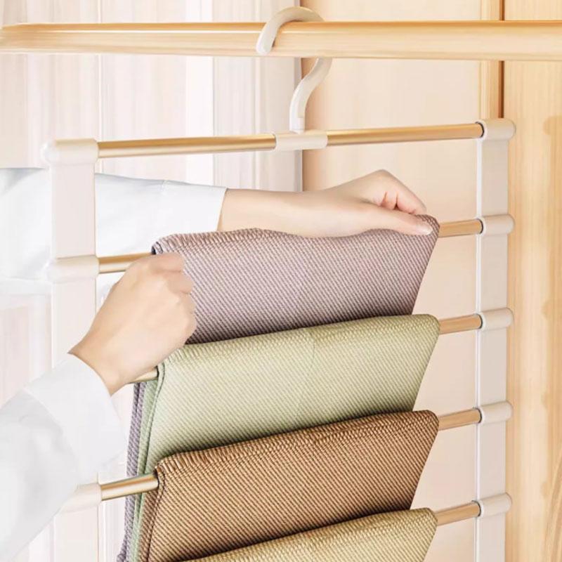 6 Layers Stainless Steel Pants Hanger Space-Saving Trousers Rack  Foldable Wardrobe Jeans Leggings Scarf Closet Organizer