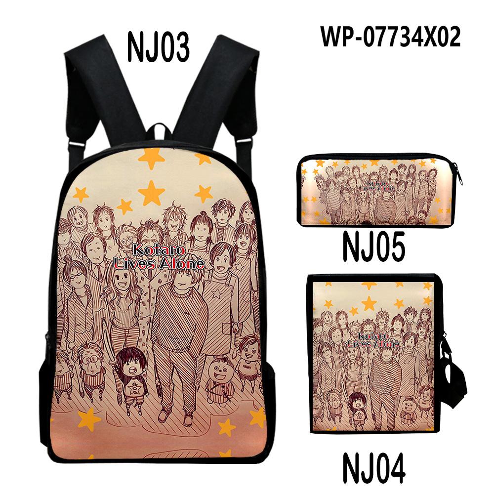 Classic Kotaro Lives Alone Anime 3D Print 3pcs/Set pupil School Bags Laptop Daypack Backpack Inclined shoulder bag Pencil Case