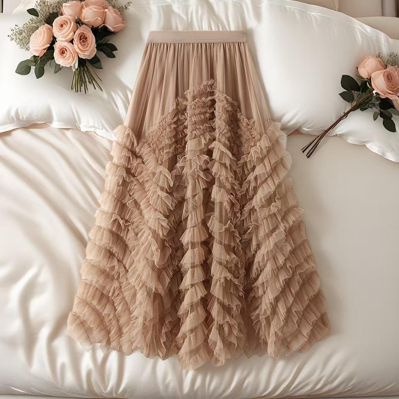

Women s High-End Layered Mesh A-Line Tutu Skirt for Autumn/Winter One Size хакі