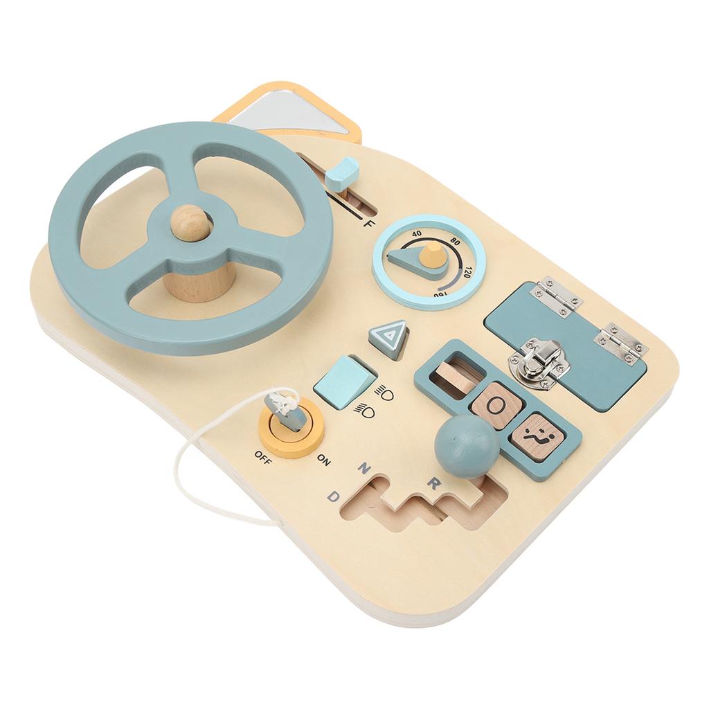 Steering Wheel Activity Board Early Educational Fine Motor Skills Interactive Wooden Dashboard for Children