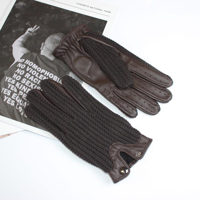 New Men's Sheepskin Gloves Outdoor Riding Fashion Touch Screen Splicing Knitted Unlined Spring Driving Gloves Autumn