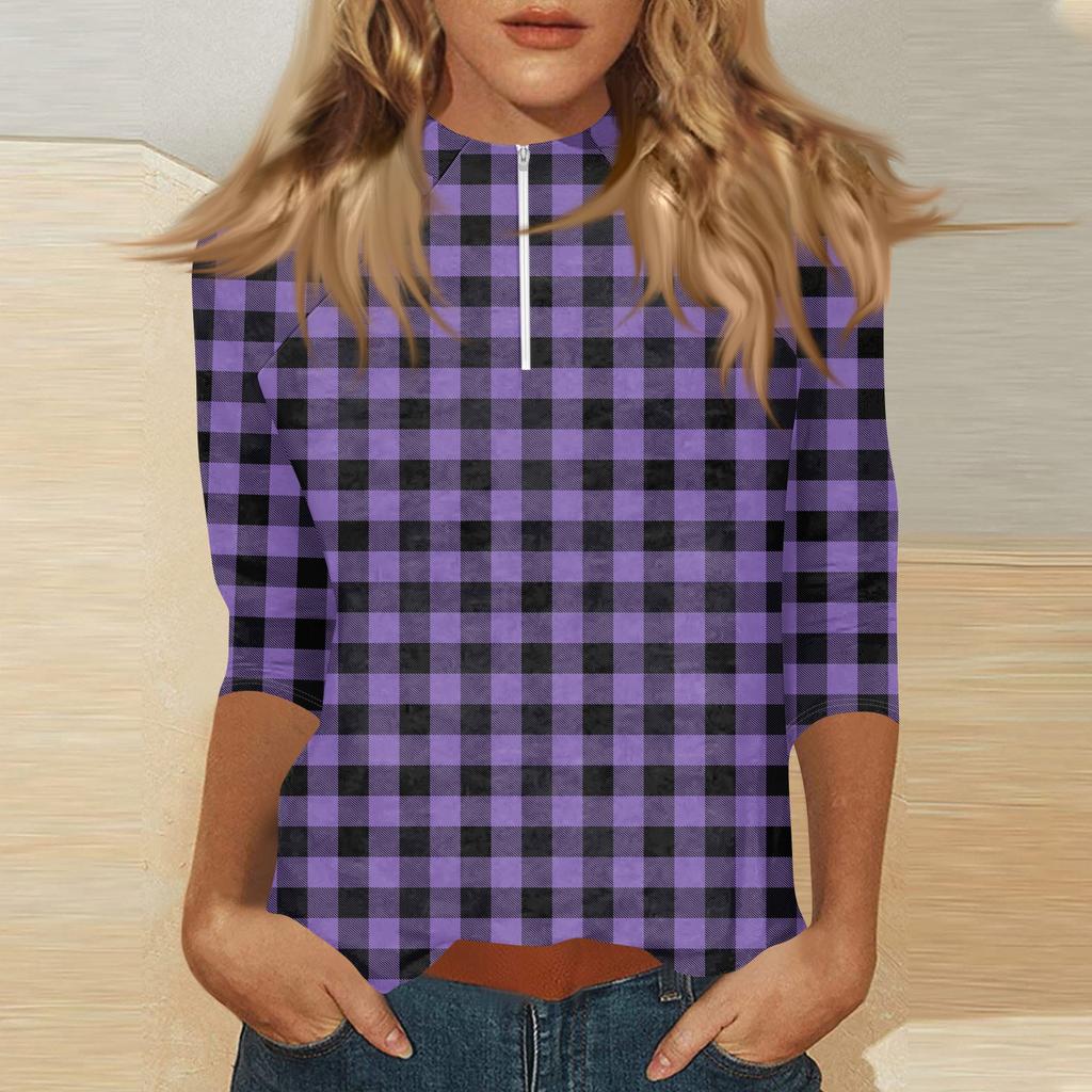 Damen Oberteil mit Stehkragen, 3/4 Ärmeln und Reißverschluss, hoch