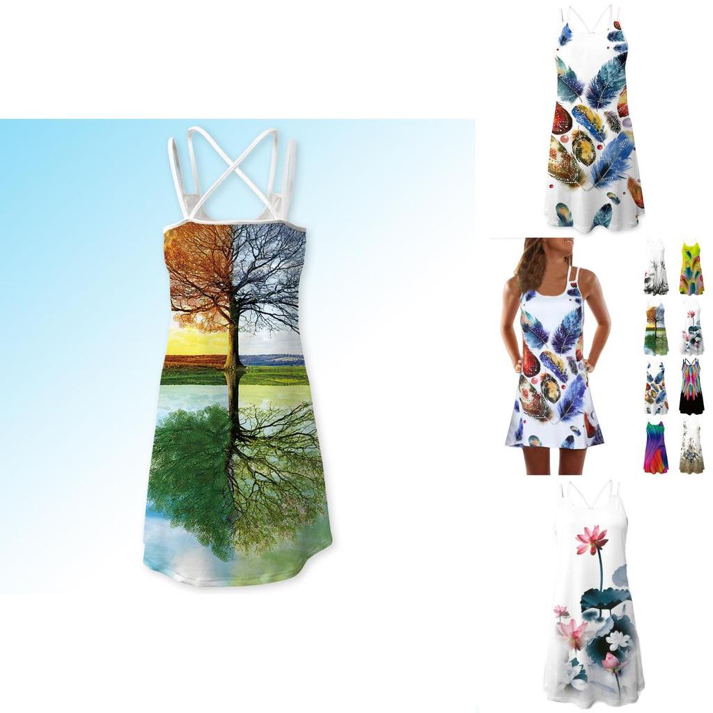 Vintage Boho Women Loose Summer Sleeveless 3d Floral Print Tank Mini Dress For Effortless Style