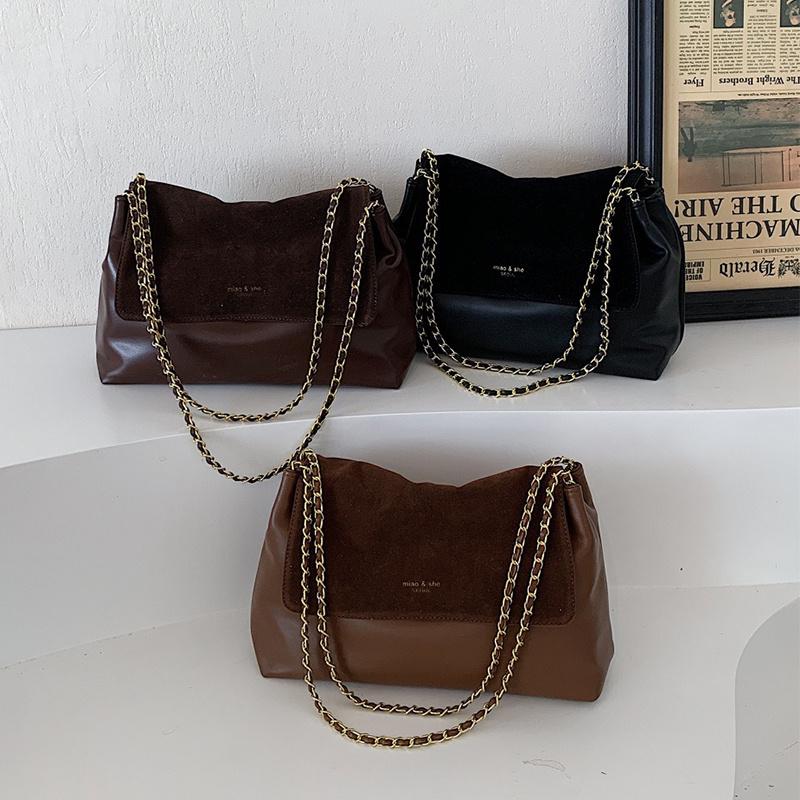Soft PU Leather Totes Bag New Women's Golden Chains High Quality Large Capacity One Shoulder Bag Solid Versatile Crossbody Bag