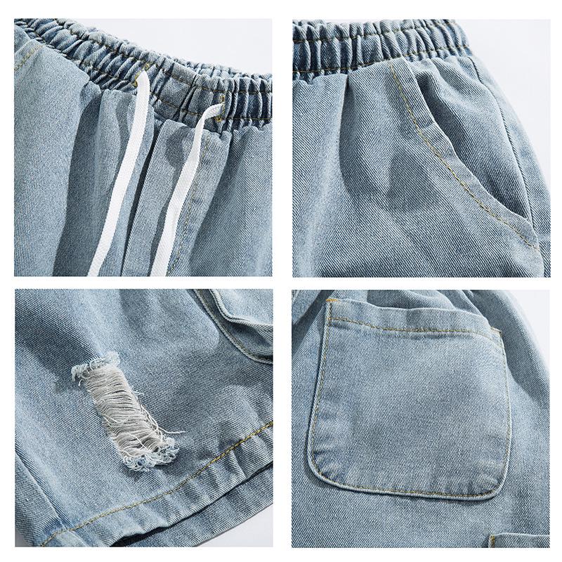 Men's Trendy Loose-Fit Ripped Denim Shorts with Big Pockets - Versatile Straight Leg Summer Casual Workwear.
