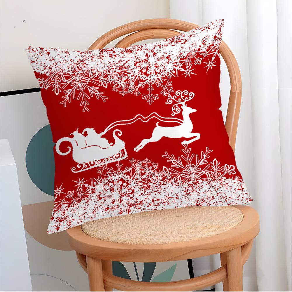 Christmas Red Square Pillow Cover Elk Santa Claus Christmas Tree Print Home Pillow Cushion Cover