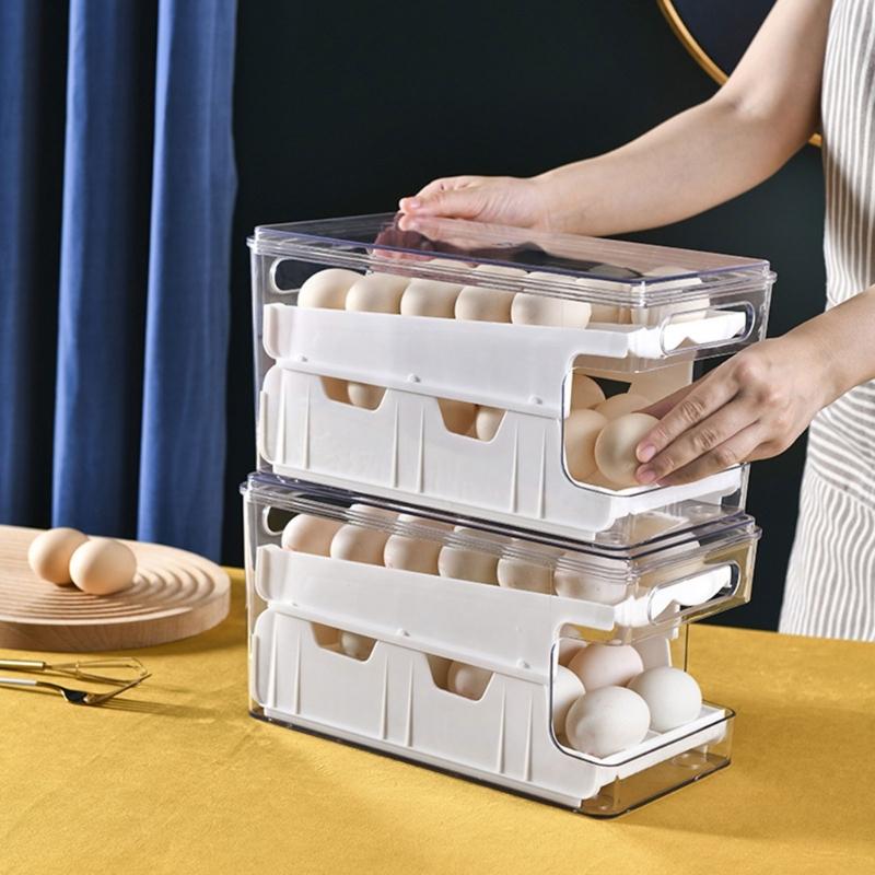 Secure Sliding Eggs Storage Organizer Unique Two Slide Eggs Storage Box 2 Layer Eggs Organizer for Kitchen Enthusiasts