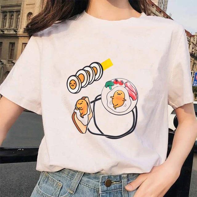 Harajuku Faules Ei Druck Damen T-Shirt Gudetama T-Shirts Kurzarmshirt Kawaii T-Shirts Gothic Weibliche Ästhetik T-Shirt Oberteile