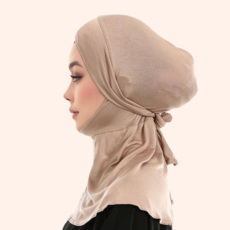 Balaclava Inner Hijabs Women Solid Color Tie Back Elasticity Hijabs Full Cover Head Muslim Soft Cotton Jersey Turban Headscarf