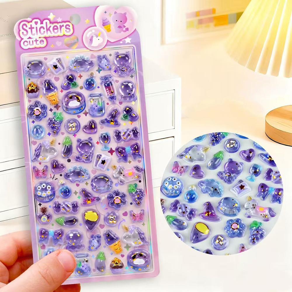 1/4pcs 4 Colors Cute Animal Embossed Gemstone Sticker with Gold Sequin for Scrapbooking Kawaii Aesthetic Material Craft Supplies