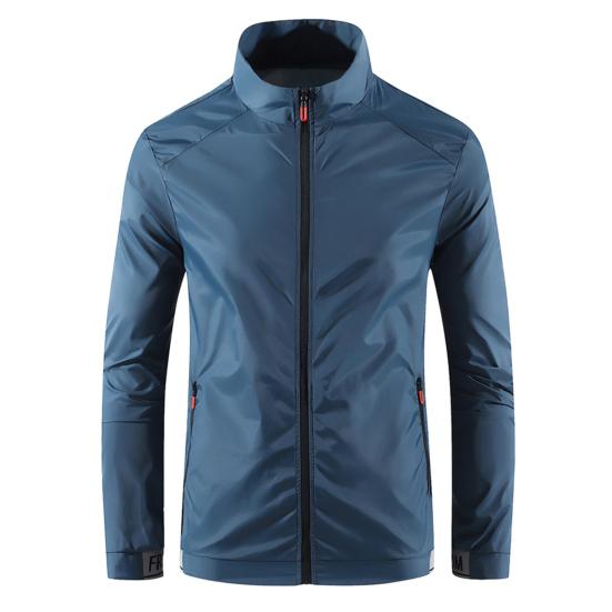 

Men Outdoor Jacket Stand Collar Zip Placket Breathable Pocket Ultrathin Sportswear Anti-UV Plus Size Camping Sun Protection Clothing Men Clothes 2XL синій