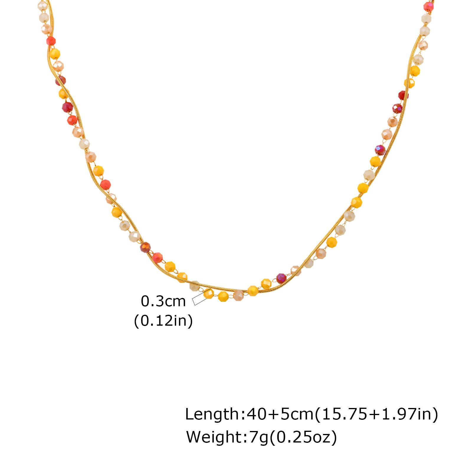 

Stylish And Simple Stainless Steel Round Snake Chain Red And Yellow Mixed Color Glass Cut Beaded Gold Necklace