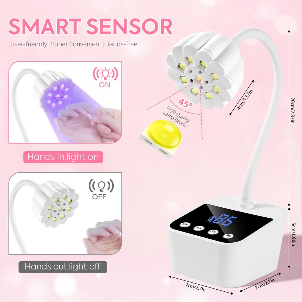 DianaBeauty UV Led Nail Lamp Rechargeable Nail Dryer 4 Timer Settings HD Display Table UV Nail Lamp for Manicure Nail Tools