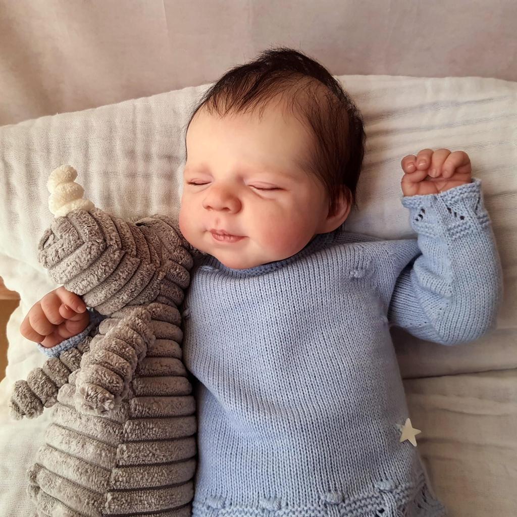 Cierra los ojos Pascale Bebé Reborn Niño Con Pelo Enraizado 50cm Vinilo de Silicona de Cuerpo Completo Realista Muñeco Bebé Reborn Para Regalo de Niño