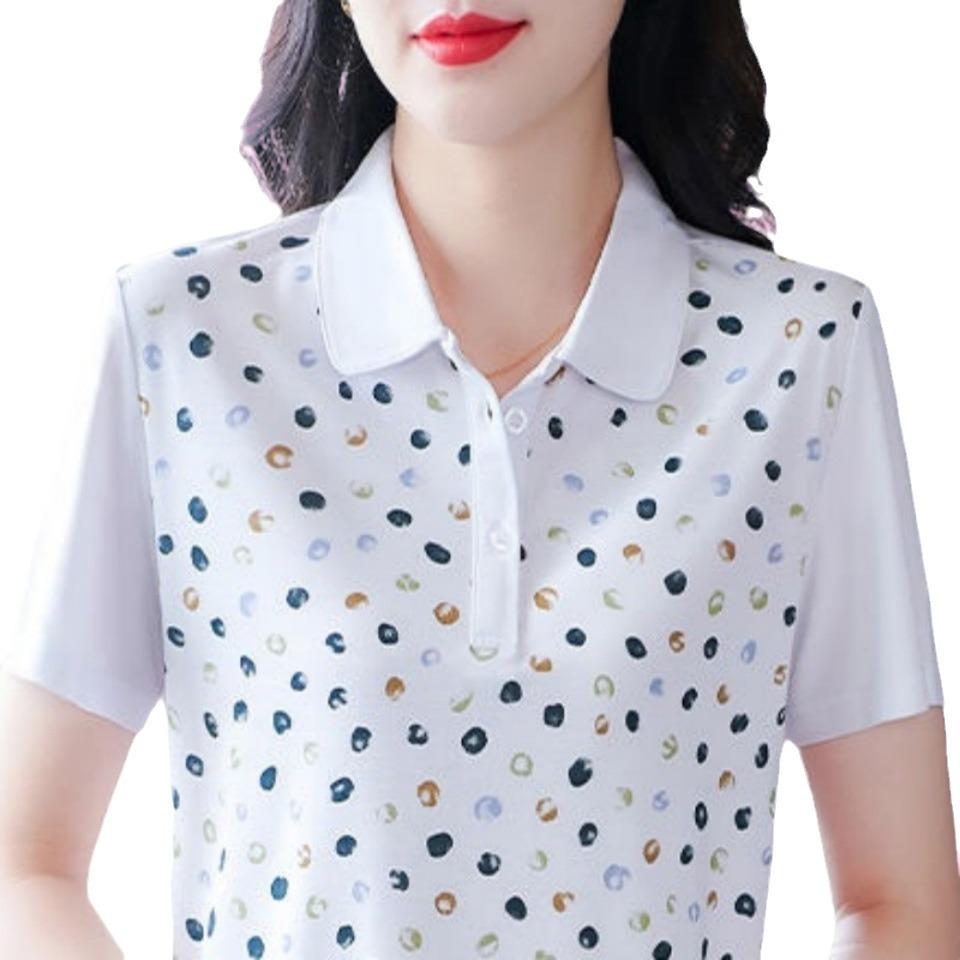Mom's Large Size Loose Slim-fit T-shirt for Women's Latest Lapel Casual Short-sleeved T-shirt for Women's Summer Polo Shirt