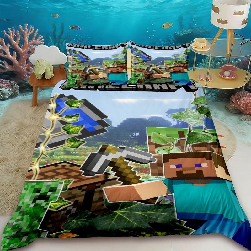 

Minecraft 2/3pcs Duvet Cover Cartoon My World Quilt Cover Bedding Set Queen King Size with 1/2 Pillocase Bedroom 135x200cm