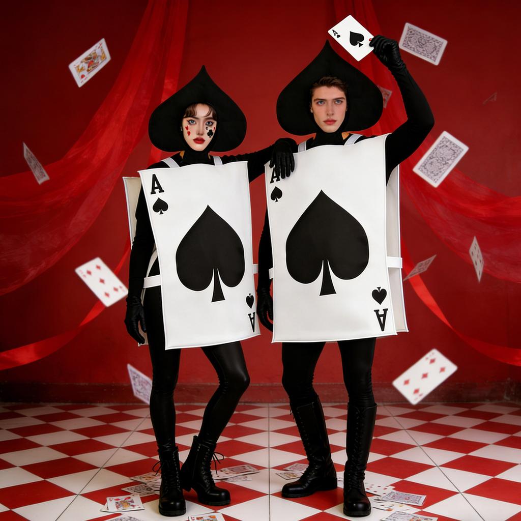 Lustige Cosplay-Kostüme, das gleiche Alice im Wunderland Pik-Poker-Kostümparty für Männer und Frauen
