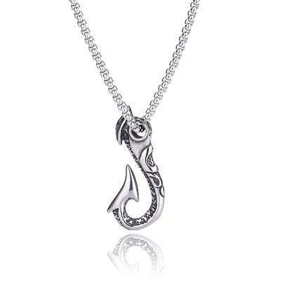 Fashion Men's Necklaces Jewelry Vintage Viking Stainless Steel Fish Hook Shape Pendant Necklace Punk Hip Hop Accessories