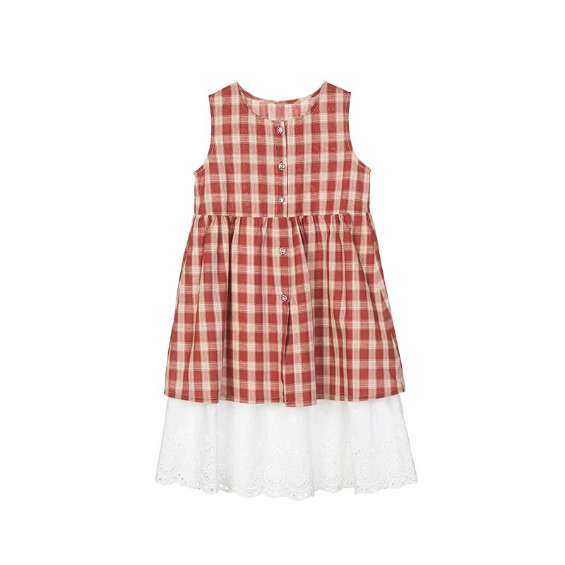 Girls' Summer Retro Plaid Vest Dress