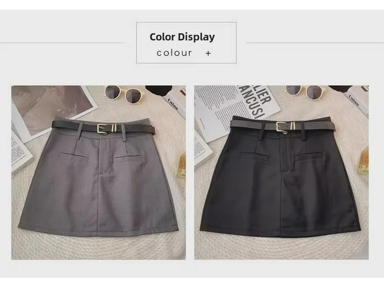 2024 Koreanischer Grauer Slim A-Linien Hohe Taille Frühlingsrock - Damen Kurzer Anti-Expositions Allround-Anzugrock
