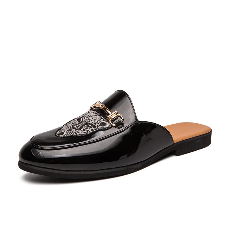 Men s British Style Slip-on Leather Sandals - Backless, Half-Open, Large Size, Casual Summer Shoes 44