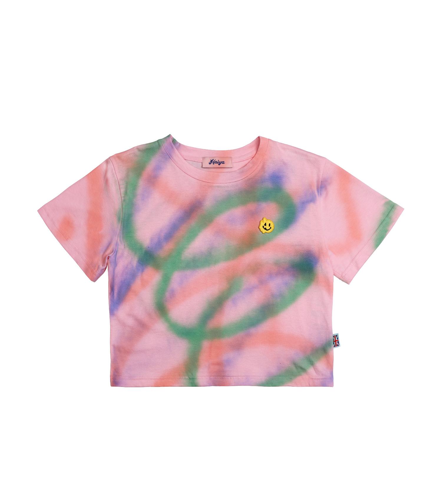 Hiya Smile Patch Spray Crop T-Shirt, Pink