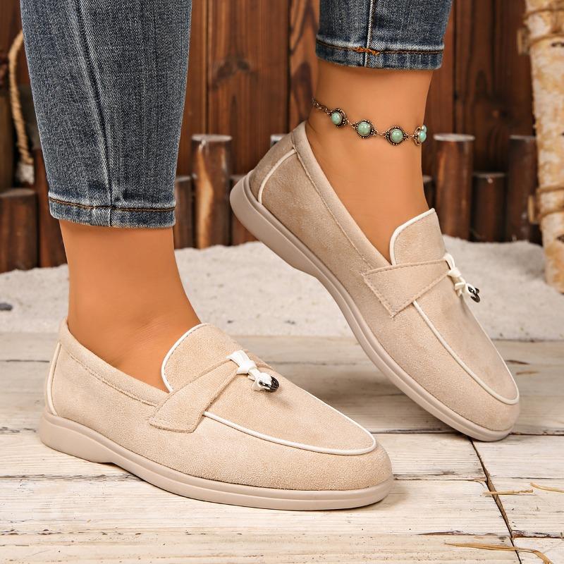 Vier Jahreszeiten Damen Wildleder Schleifen-Dekor Loafer Metallakzent Rutschfeste Flachsohle Zum Hineinschlüpfen Büroarbeit Tägliche Freizeit-Gehschuhe