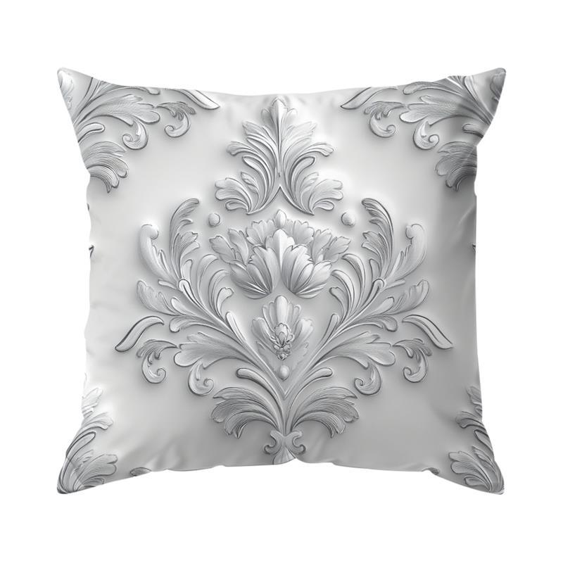 Home Decor Ornate Gray Floral Pattern Pillow Covers Pattern Cushion Cover Suitable for Sofa Bedroom Car Pillow Cover