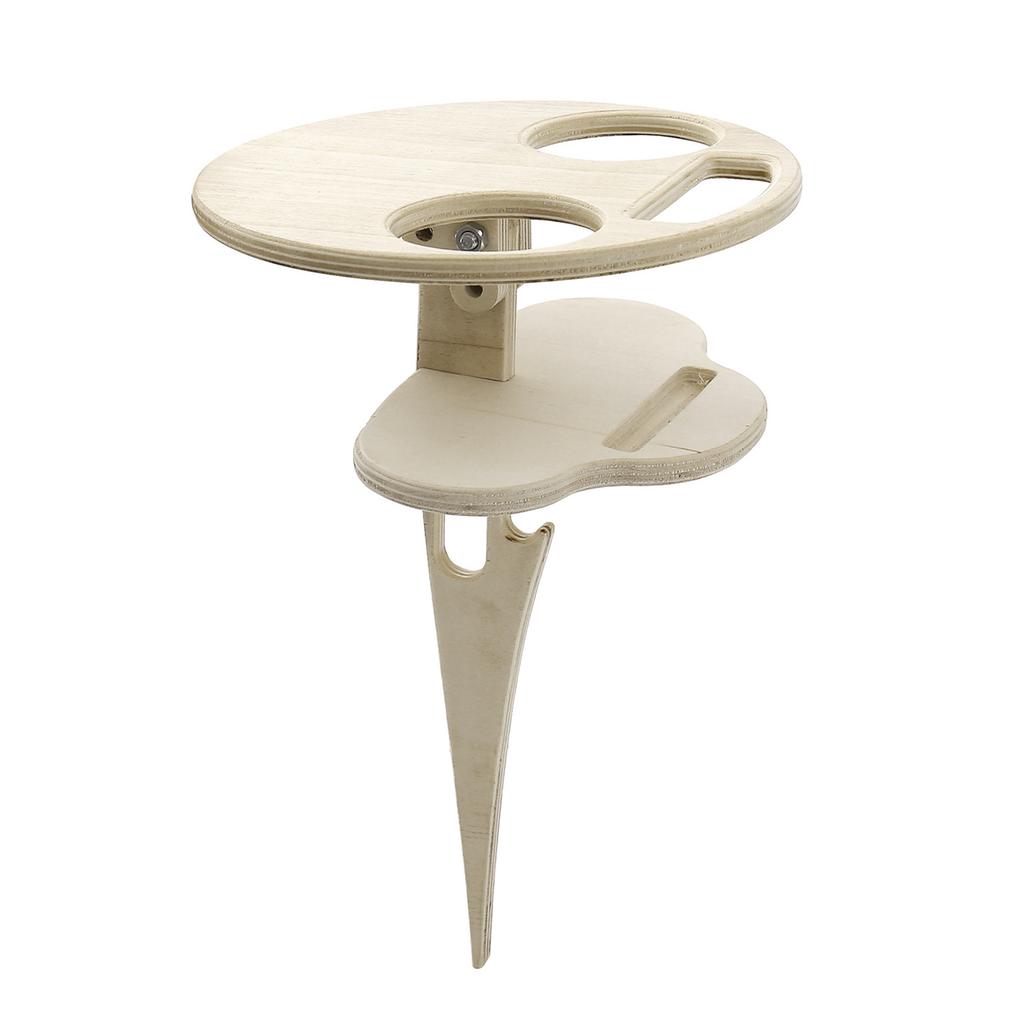 Outdoor Liquor Table with Folding Round Desktop Wooden Portable Picnic Table for Travel Camping Beach