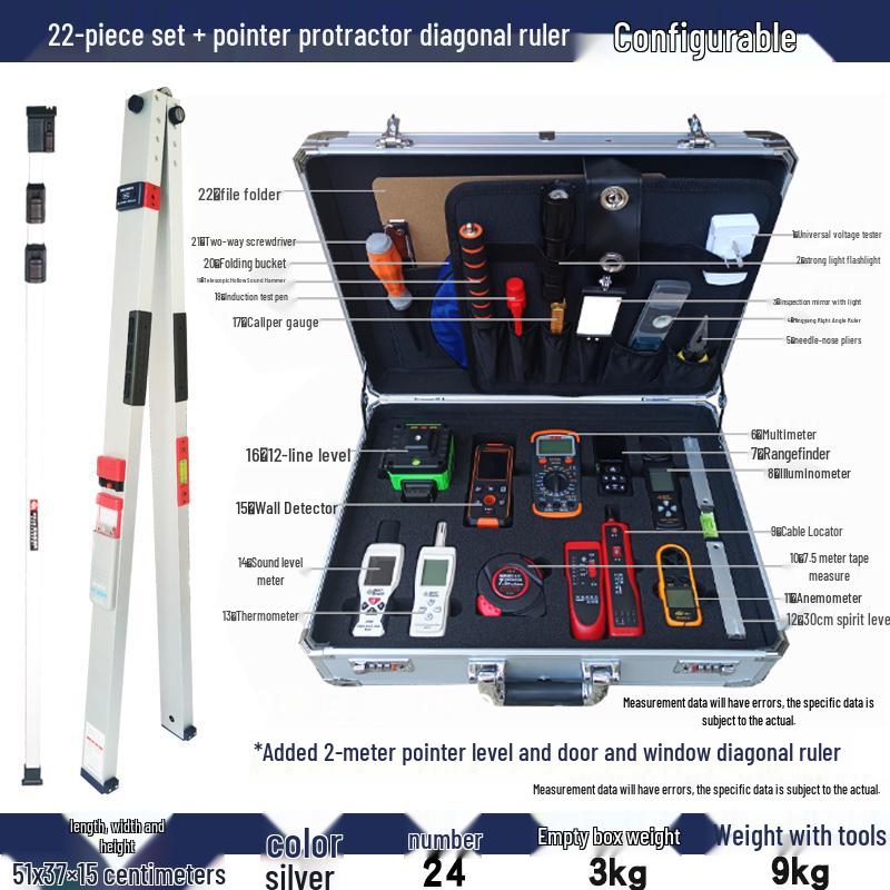 Professional Multifunctional Empty Drum Inspection Tool Set with 2m Straight Edge and Toolbox