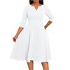 Women's A-Line Fit & Flare Skirt 3/4 Sleeves V-Neck Solid Color Cocktail Wedding Guest Overalls With Pockets Dress