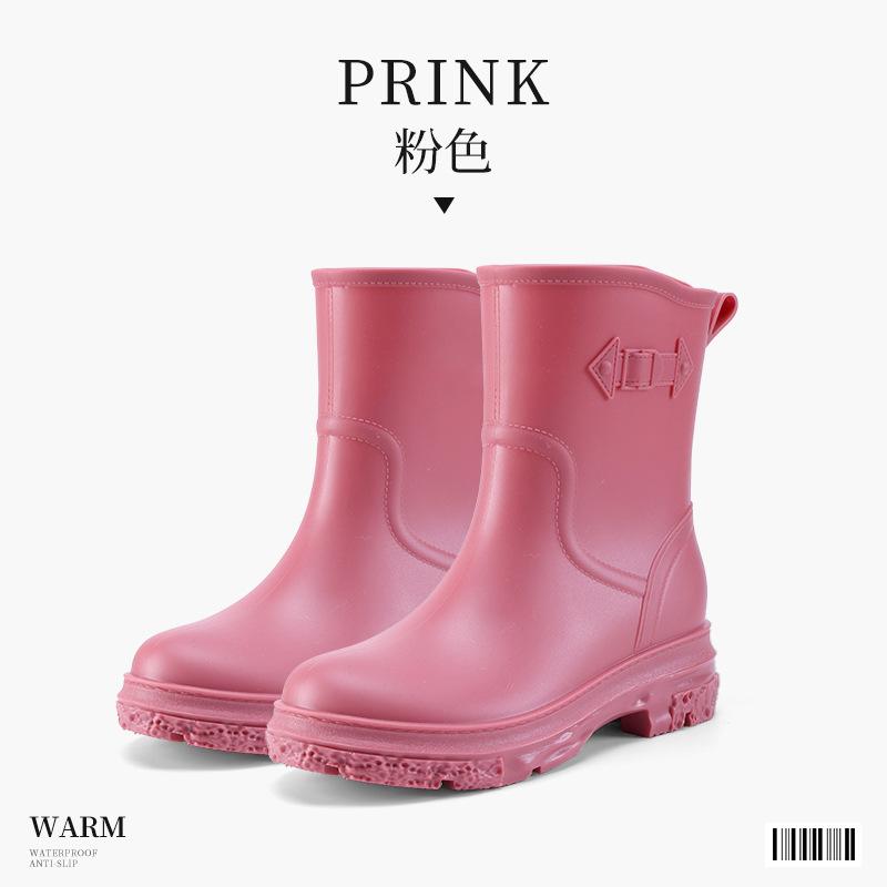 Women's Medium Tube Rain Shoes Non-slip Outer Wear Fashion Trend Waterproof Thick Sole Height Increase Thin Overshoes Rain Boots