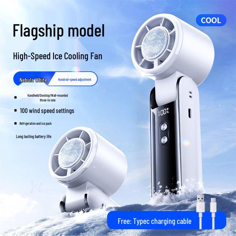 Foldable Mini Handheld Fan: Ice Pack, Neck-Hanging, High Wind Power for Outdoor Use Handheld with ice pack, foldable, neck hanging