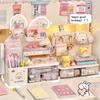 Desktop Hole Board Storage Box Desk Organizer Girls Cute Pen Holder Storage Stationary Rack Korean Kawaii Bunny Cosmetic Shelf