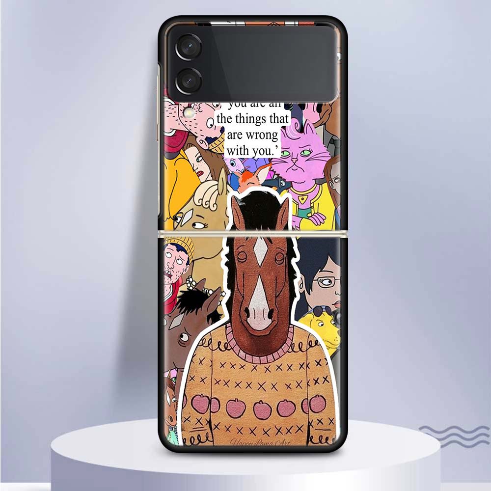 Cartoon B-BoJack Horsemans For Samsung Galaxy Z Flip 5 4 3 5G Phone Case Black Hard Cover ZFlip 5 4 3 Luxury Shockproof Bumper C
