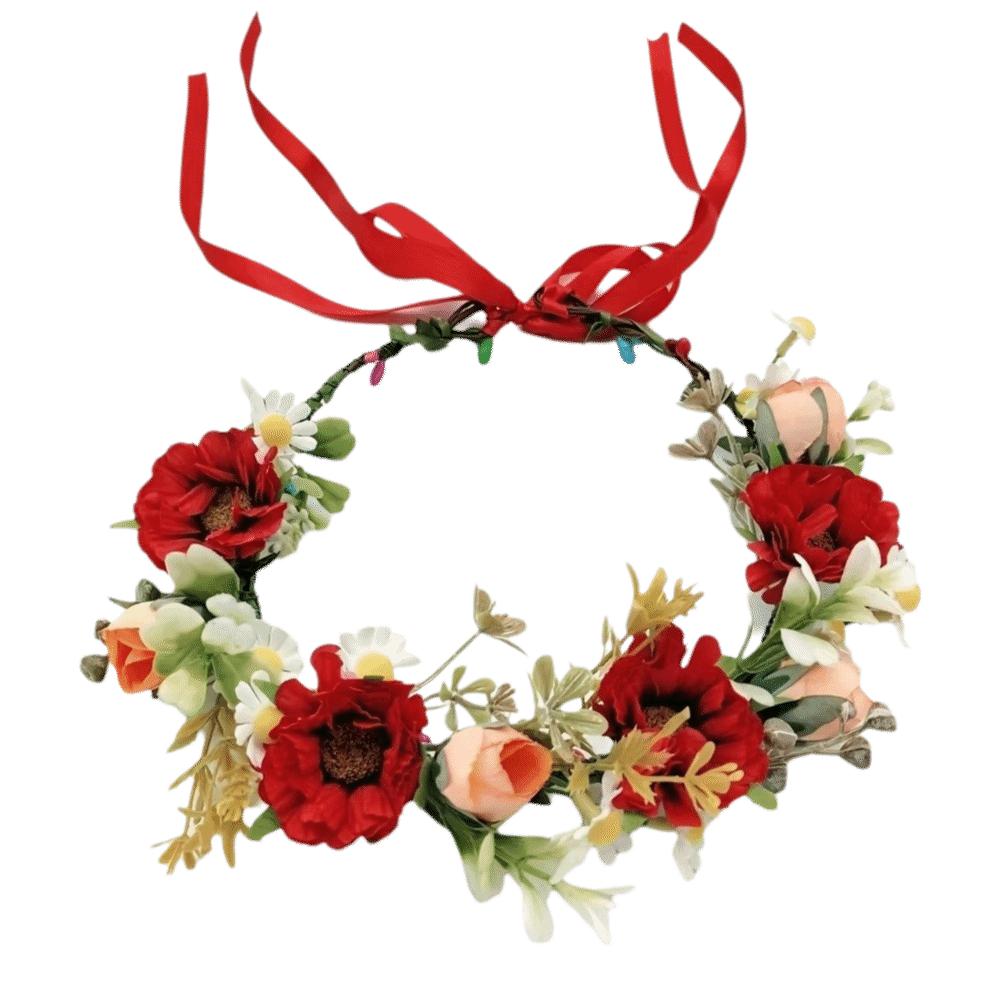 Vintage Forest Flower Wreath Flower Plastic Flower Leaf Headbands Adjustable Ribbon Hair Accessories Photoshoots Props
