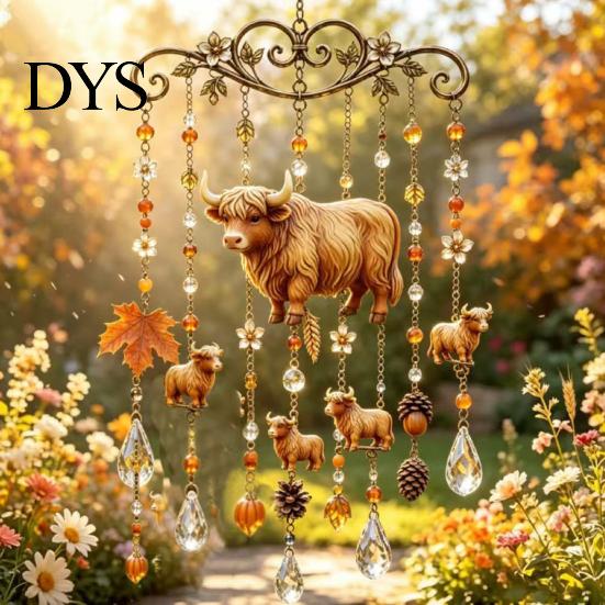 Nature Inspired Suncatchers Fall Animal Wind Chime Suncatcher, Stained Acrylic Fox Rabbit Hanging Suncatcher Party Photography Props with Prism Drops,