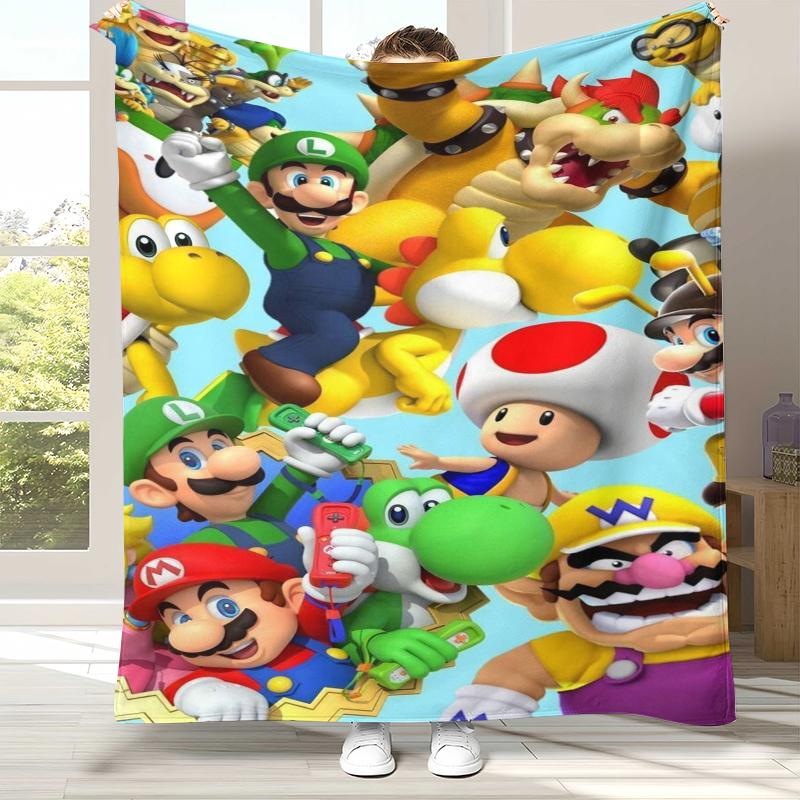 Retro M-Mario Bros Game Cartoon Flannel Blanket,Ultra Soft Warm Plush Throw for Home Bedroom Bed Sofa Cover Camping Picnic gift